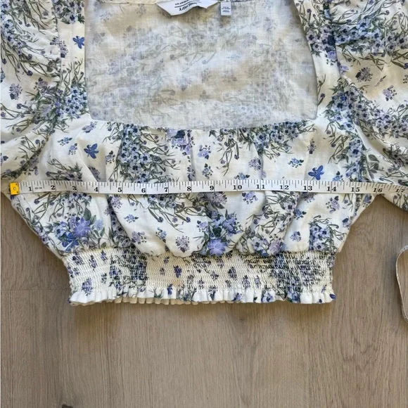 & Other Stories Blue Floral Puff Sleeve Blouse - Picture 7 of 8